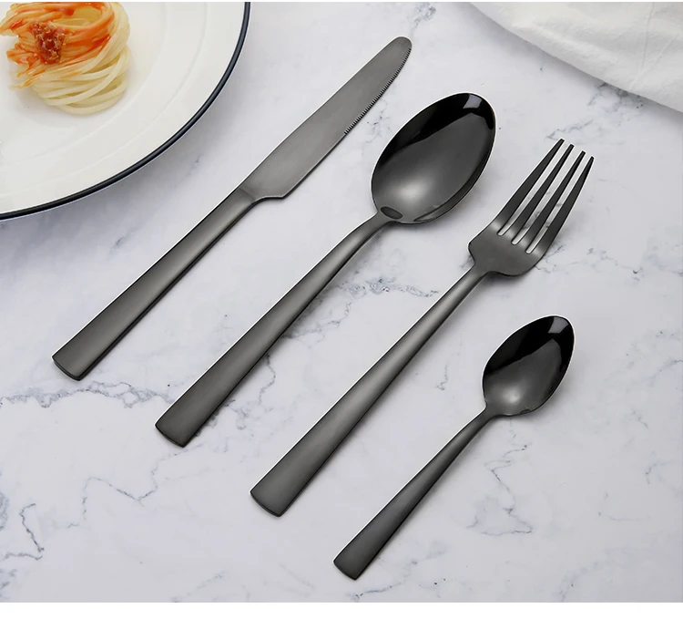 

New Arrivals PVD Titanium Black Spoon Elegant Stainless Steel Flatware Spoons Forks And Knives Conjunto De Talheres Set Cutlery