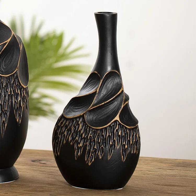 Retro classic showroom furnishings gold rim design black resin creative vase for rose flowerIMG_6781_1.jpg