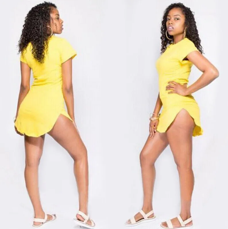 

WW-1290 Irregular Solid Color Sexy Dress Summer Tshirt Stylish Sexy Dress Women, Customized color