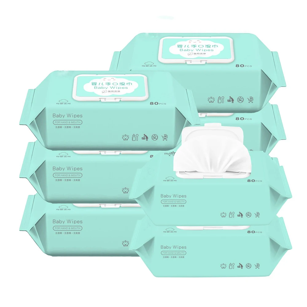 

Soft non-woven fabric Spunlaced cloth biodegradable baby wipes 80pcs pure water oem baby wipes, Green