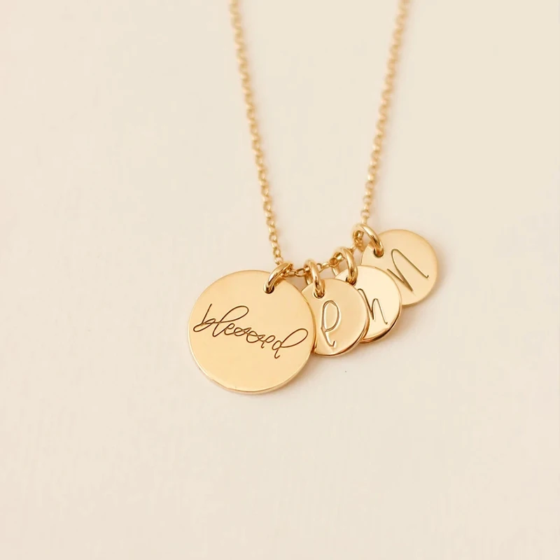 

Collier Personnalise Bisuteria En Acero Wholesale Combination Heart Coin Pendants Engraving Word Inintial Letter necklace