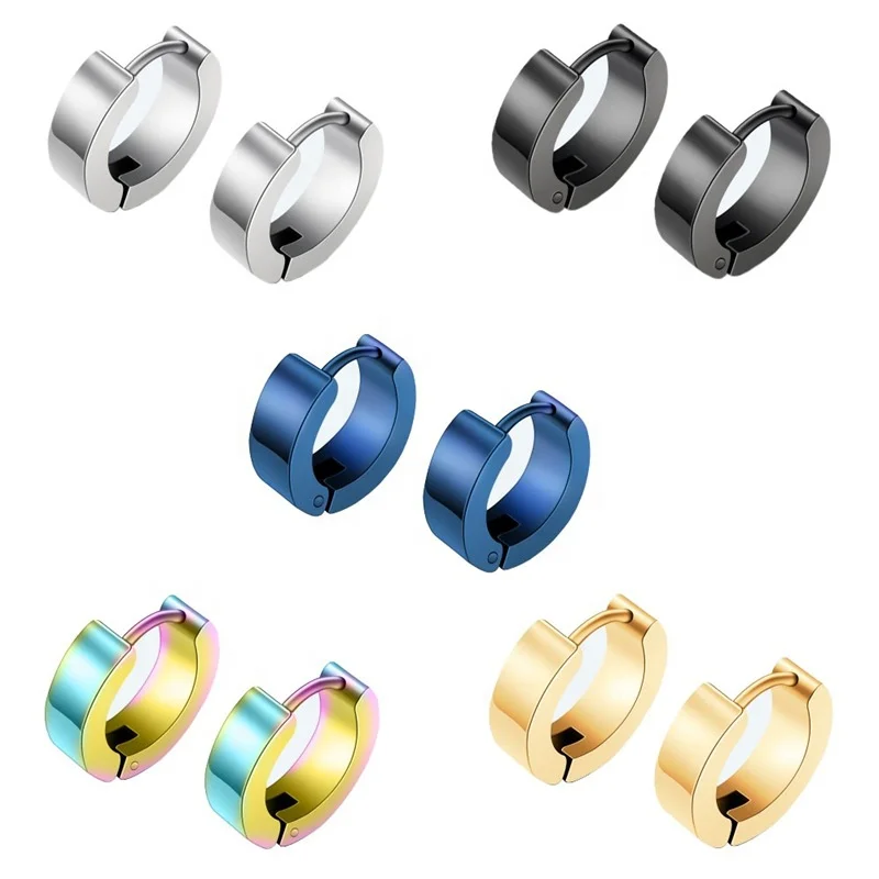 

Hot Selling Fashion Korean Body Piercing Jewelry Round Men Women 316L Stainless Steel Hoop Earrings, Silver,gold,black,blue,multi,rose gold