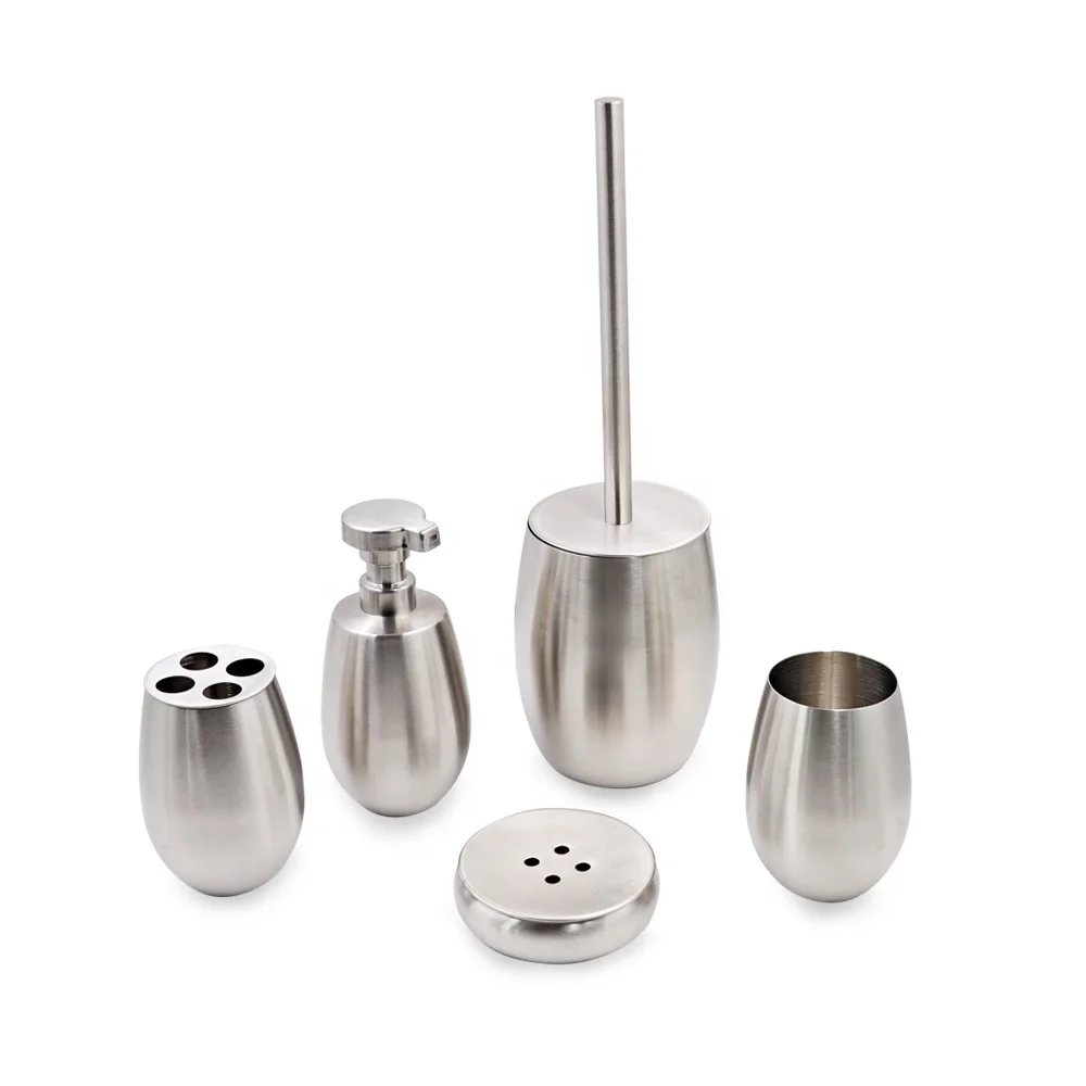 

Bath Accessories Set Popular Hotel Household Stainless Steel Bathroom Cleaning Five Pieces All-season Handicraft Safe Packing, As picture or custom
