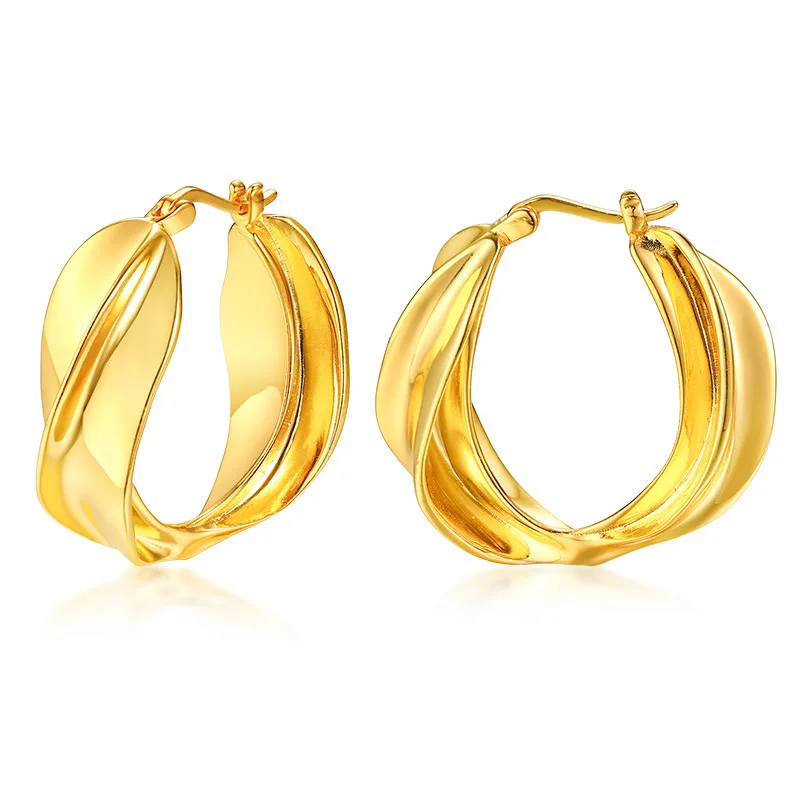 

Popular Jewelry Earring Copper Gold Big Round 18k Gold Plated Hoop Wrap Earrings For Women Fashion Sparkle Stud Metal Style