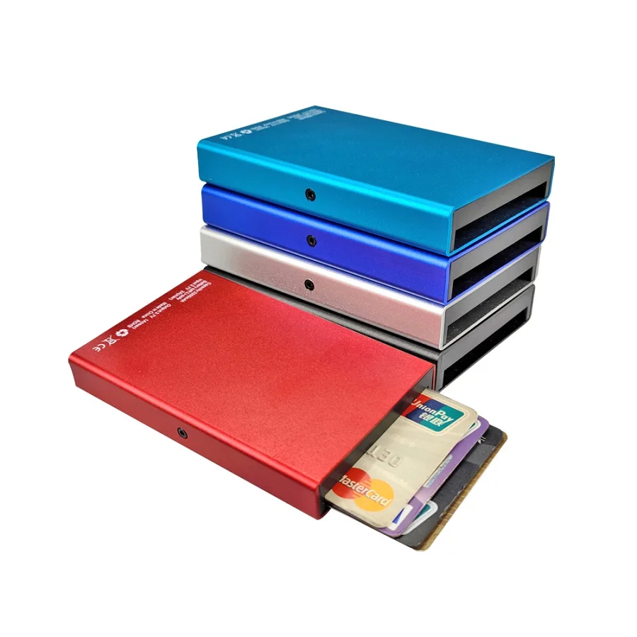 

RFID Aluminium POP UP Wallet Credit Card Holder With 2500mAh Power Bank USB Charger