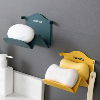 

Creative wall-mounted soap box W streamlined double card slot soap holder multifunctional storage soap box with hook rack