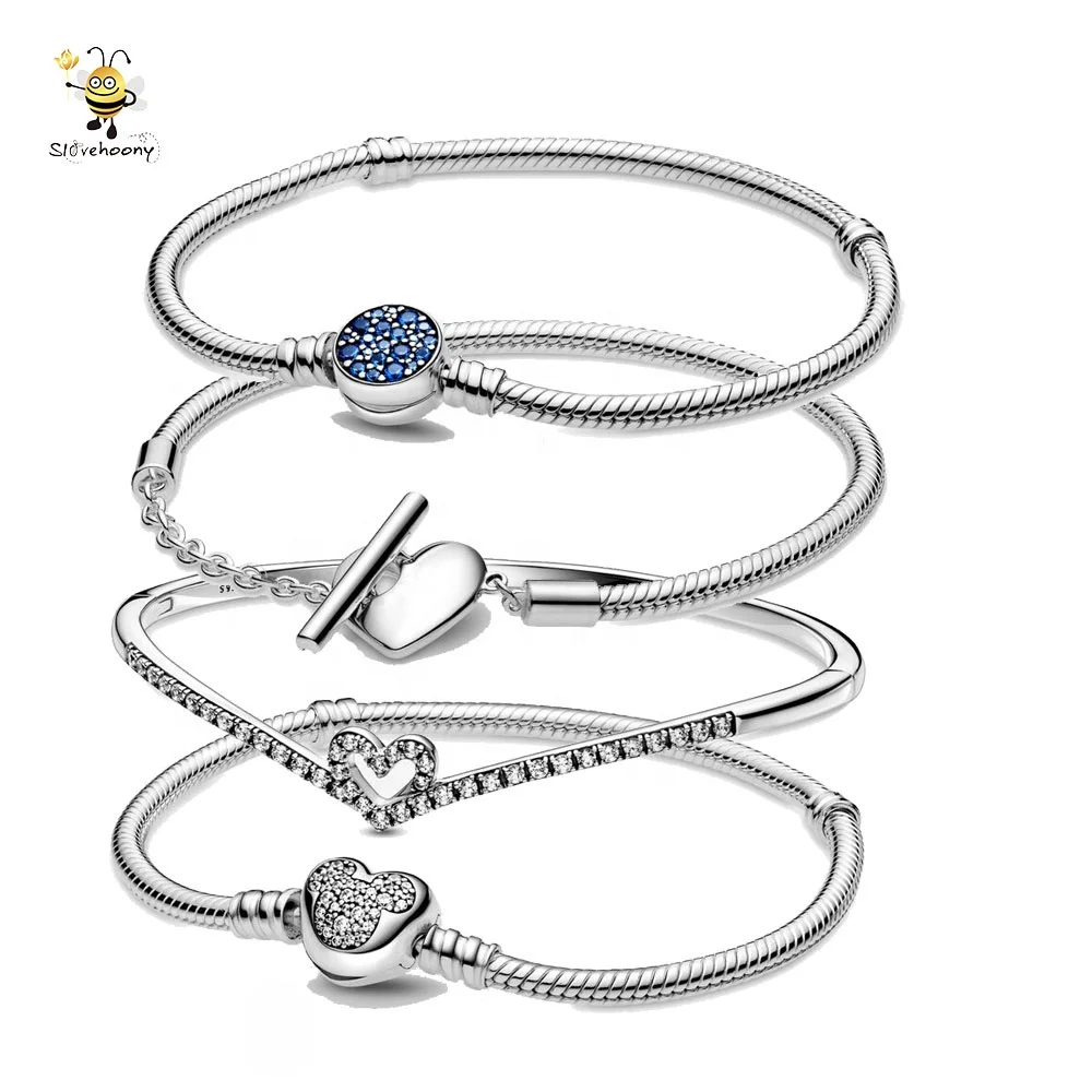 

Slovehoony Elegant Valentine's Day Bracelet 925 Sterling Silver CZ Bangle Crystal Heart Shape Blue Bracelet Women Jewelry Gift