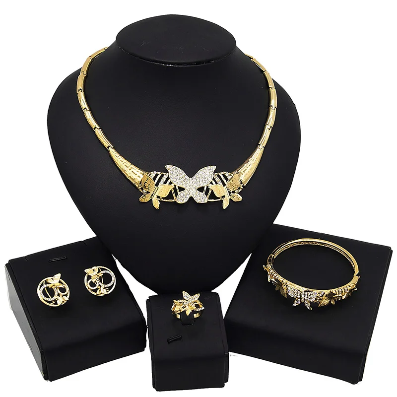 

Yulaili American Hot Style Butterfly Necklace Bracelet Earrings Jewelry Set High Quality Rhinestone 18k Gold Plating Jewelry Set