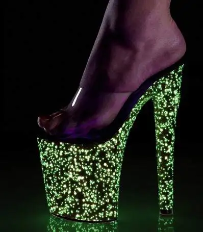 

Sequined Luminous Pole Dance High Heel Shoes Transparent 20cm Sexy High Heel Platform Sandals Fish Mouth Catwalk Nightclub Shoes