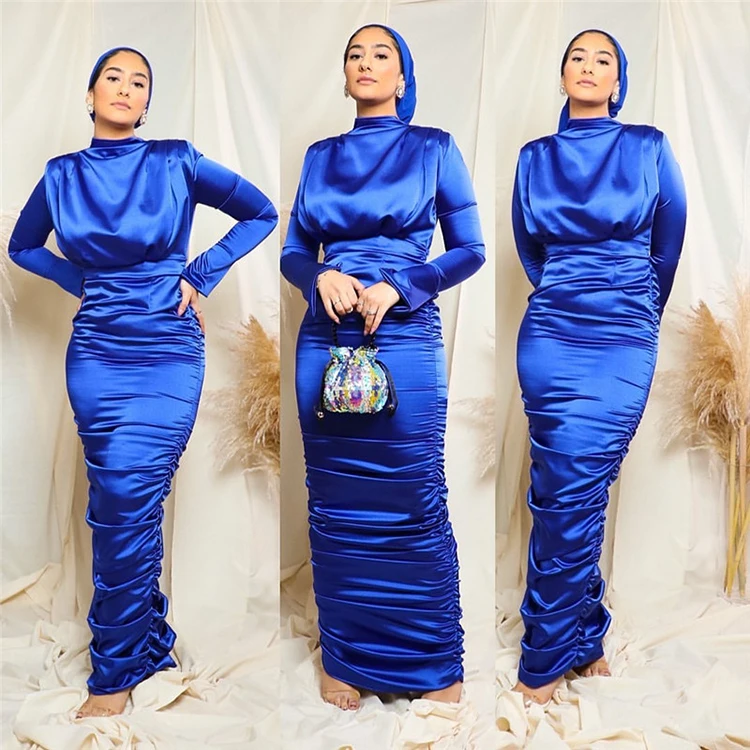 

2021 New Design Modern Muslim Islamic Clothing Women Maxi Burka Pleated Crinkle Satin Silk Long Dress Dubai Abaya, 6 colors in stock also accept customized color