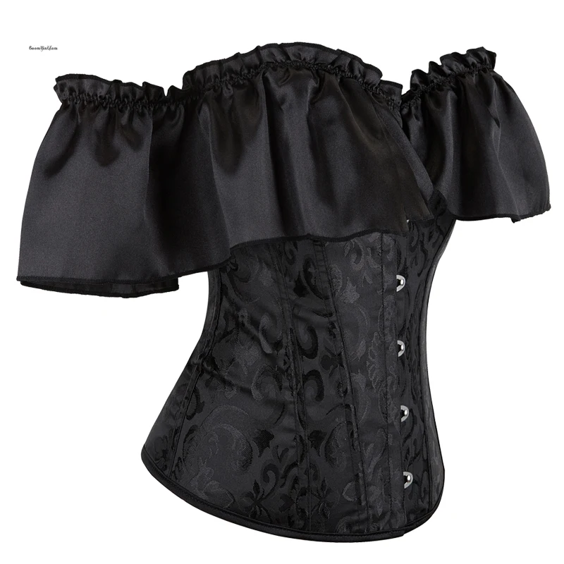 Women'S Bustier Flower Print Vintage Ruffle Lace up Boned Gothic Lingerie Waist Cincher Corset Tops