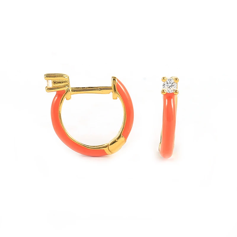 

2021 Hot selling trend fashion color 18K Gold Plated simple diamond-studded handmade enamel earrings