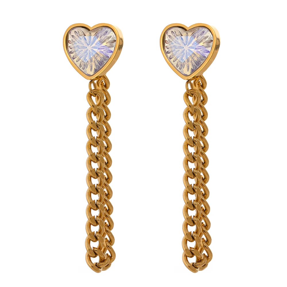 

JINYOU 1536 2022 New Arrivals Cubic Zirconia Jewelry Gold Chain Stainless Steel Earrings Heart Dangle Earrings