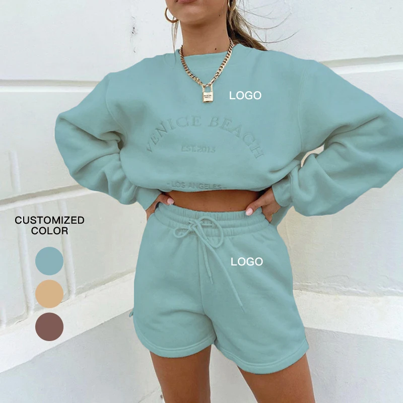 

Custom 2020 high quality Cotton two piece winter suits set clothing women joggers 2 piece, 3 existing colors, pink also can be customized