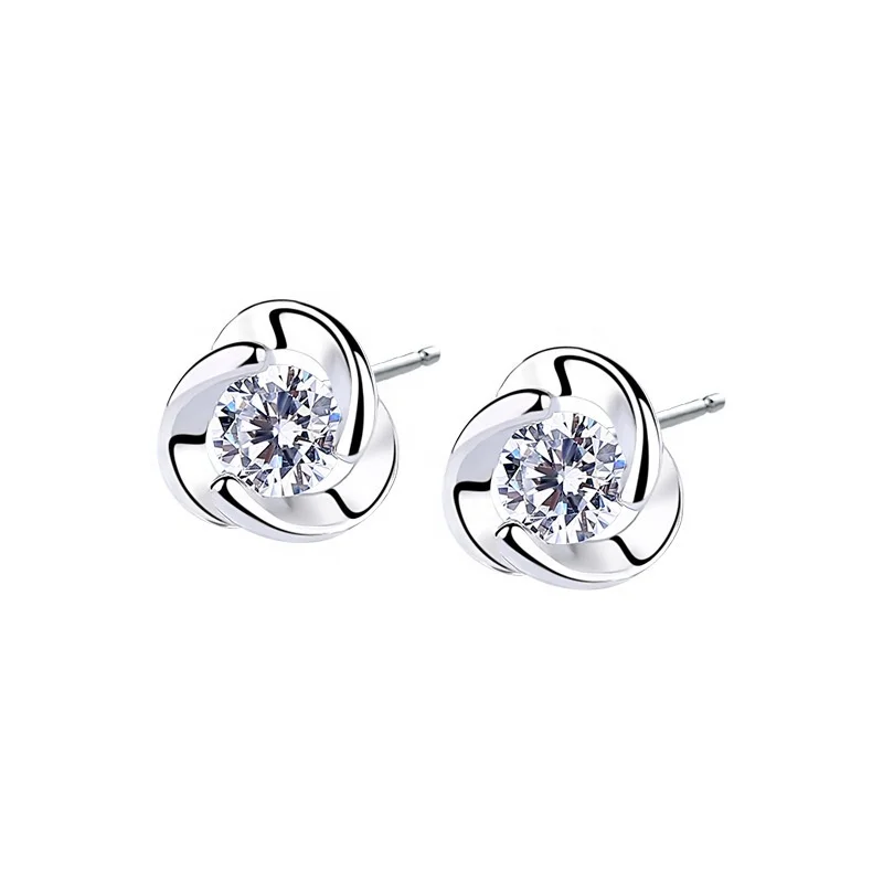 

White Color Zircon With 925 Sterling Silver Flower Stud Earrings