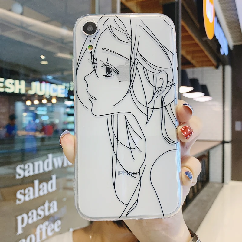 

Cartoon Anime Girl Soft TPU Phone Case for iPhone 7 8 Plus X XR 11 12 Pro XS MAX Cute Clear Transparent Phone Case Back Coque