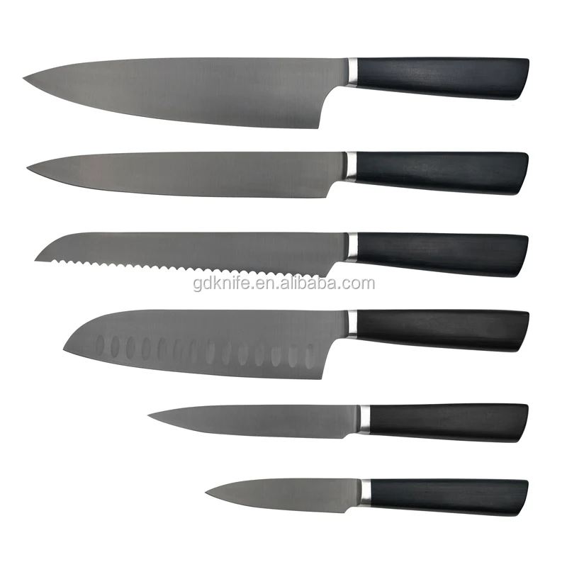 Professional 5 pcs with pp handle  black  titanium plated non stick coating stainless steel kitchen knife set