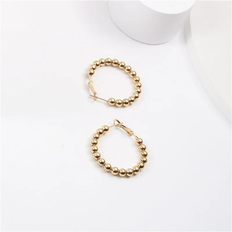 2021 Trendy Earring 18K Gold Plated Bead Hoop Earrings  Stainless Steel Jewelry