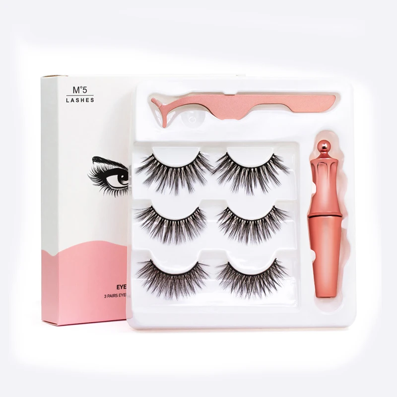 

New Design Custom 3d Mink Eyelashes Handmade Mink Magnet Eyelash Set With Tweezers, Natural black