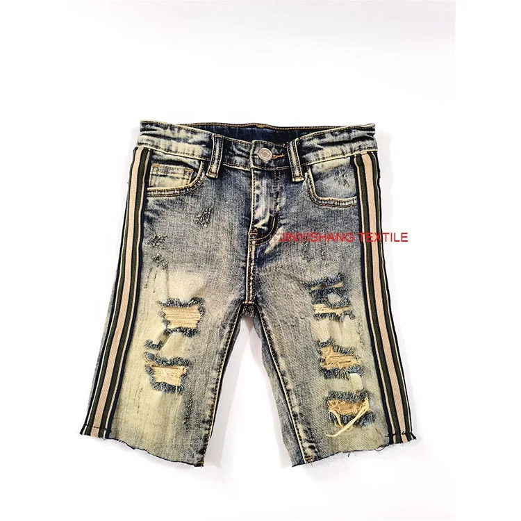 

New Arrival In-Stock Stripe Vintage Wash Ripped Baby Kids Denim Shorts Children Short Jeans Trousers Toddler Boy Girl Pants