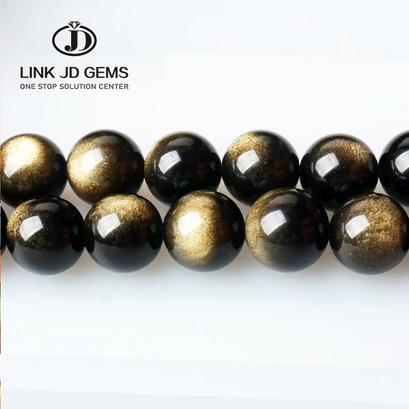 4/6/8/10/12/14/16mm 5A 7A Round Loose Polished Rainbow Black Gemstone Stone Hand-Made Ornament Gold Obsidian Beads