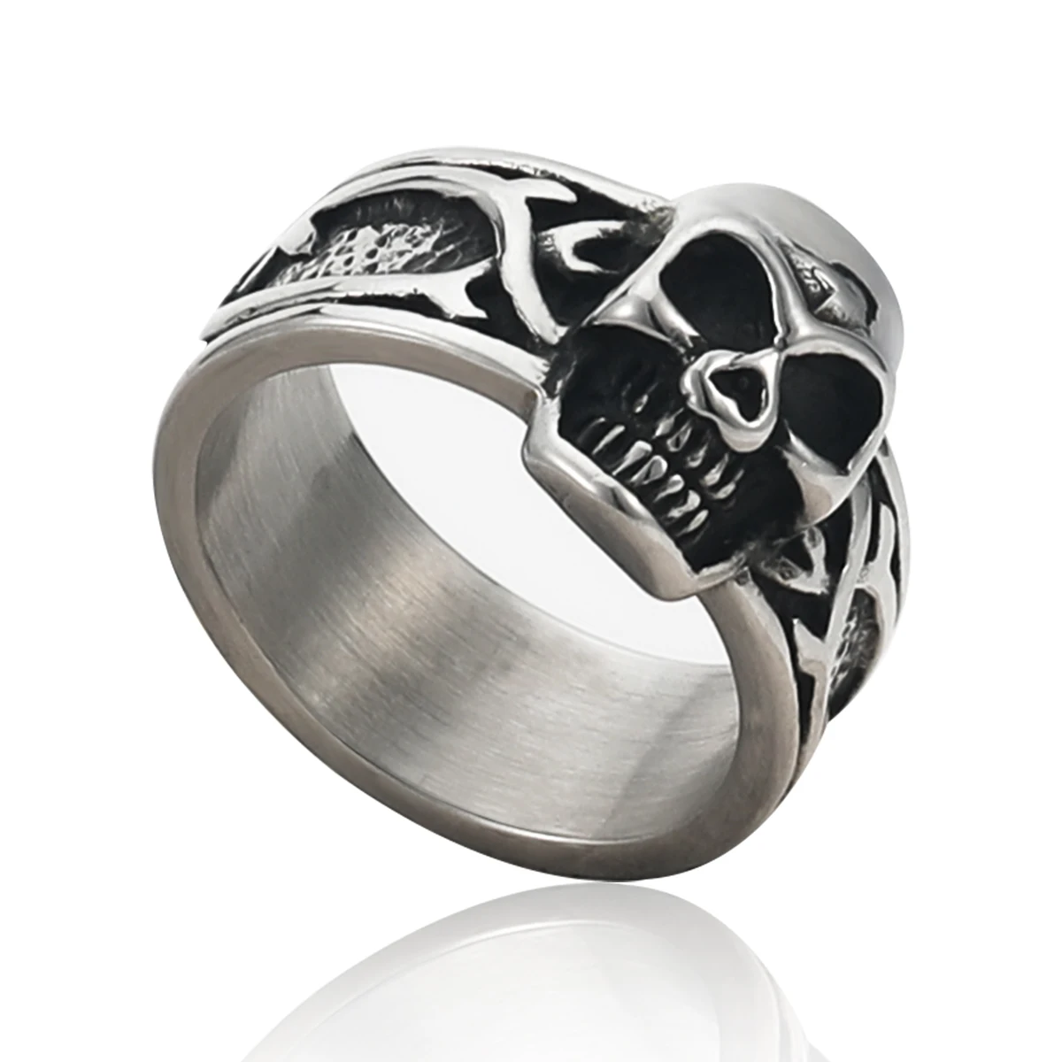 

2021 ELIO Hot Sale Vintage Silver Ghost Head Mens Skull Ring Chunky Skull Rings For Jewelry Wholesale, Black color/gold color