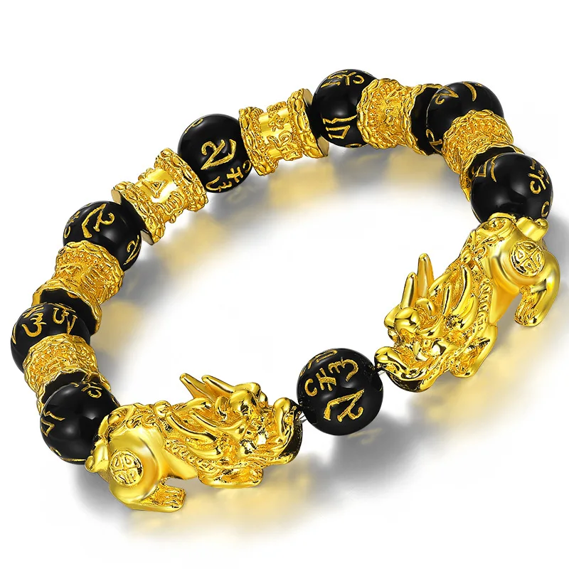 

Obsidian Color Gold Lucky Pendent Necklaces Buddha Bead Bracelet Women Men