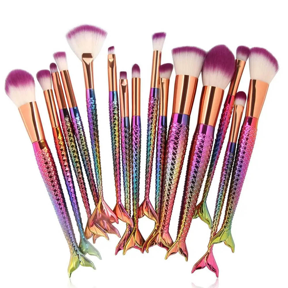 

15pcs makeup brush set makeup brushes private label mermaid makeup brush, Customized color