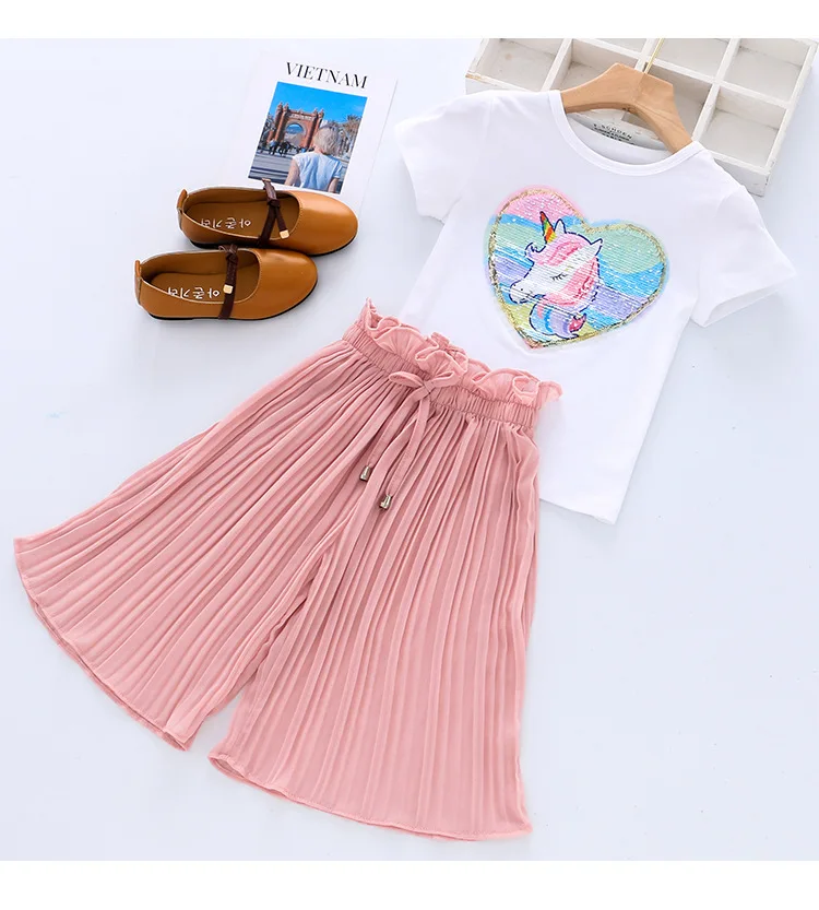

LZH Summer Girls Clothes Unicorn T-shirt+Shorts 2pcs Kids Clothing Set For Girl Clothing Children Sport Suit