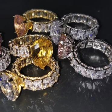 

Foxi jewelry stock big rose gold plated pink diamond baguette ring