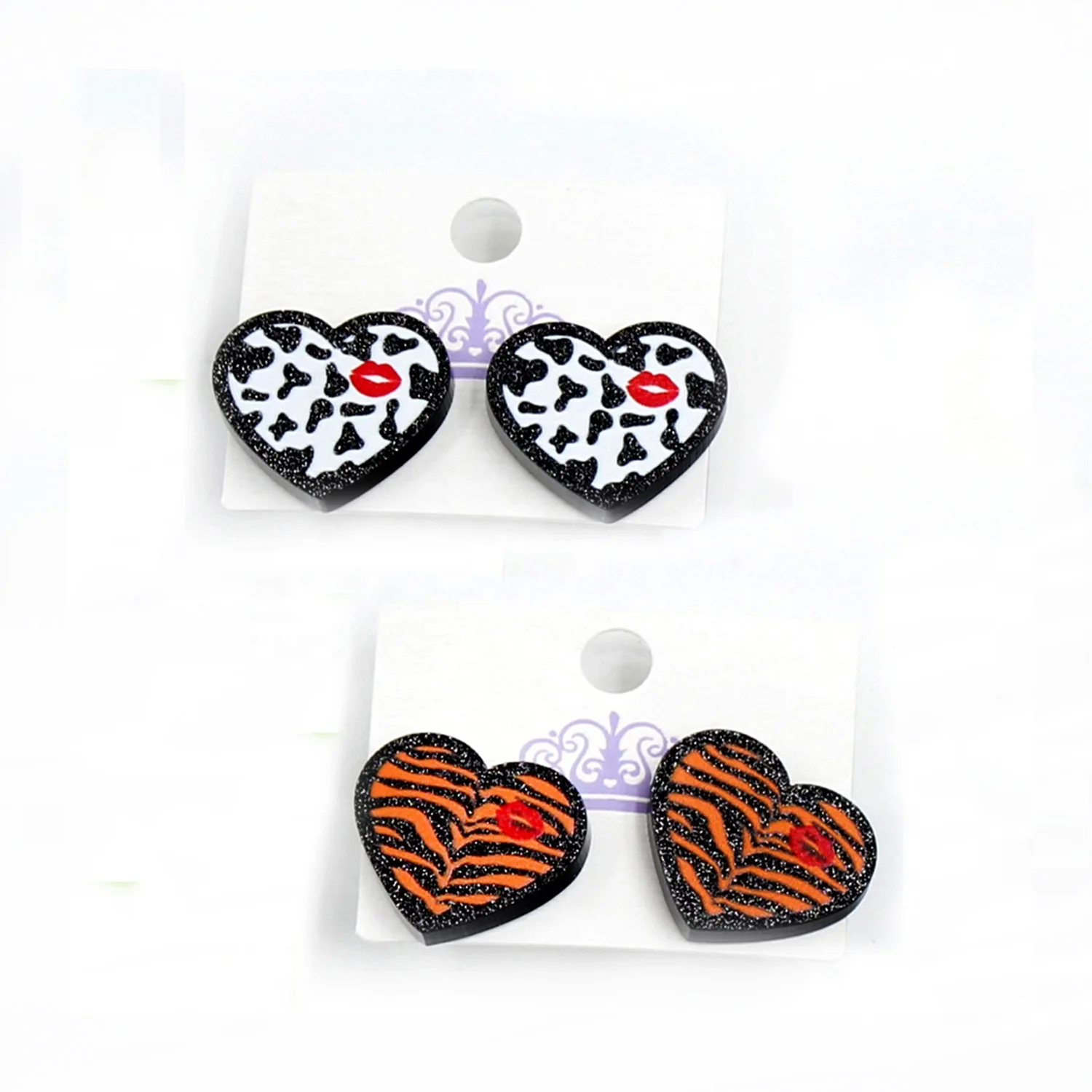 

Leopard Heart Earrings Fashion Animal Earrings Black Glitter Acrylic Earrings