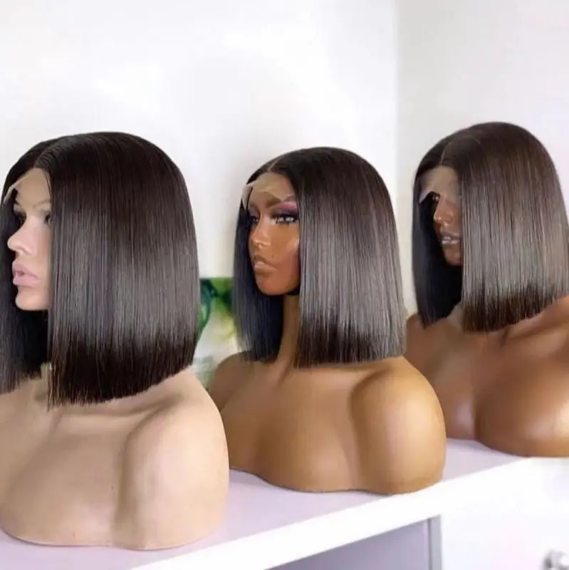 Wholesale Brazilian Virgin Remy Short Bob Wigs Bone Straight Human Hair Full Lace Wigs Black Women Transparent for Lace Hand