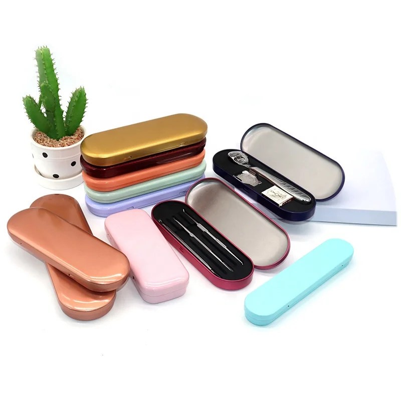 

Wholesale Small Tongue Scraper Silver Empty Gift Iron Box Beauty Tool Case Acne Needle Tweezers Laser Pen Packaging Tin Case