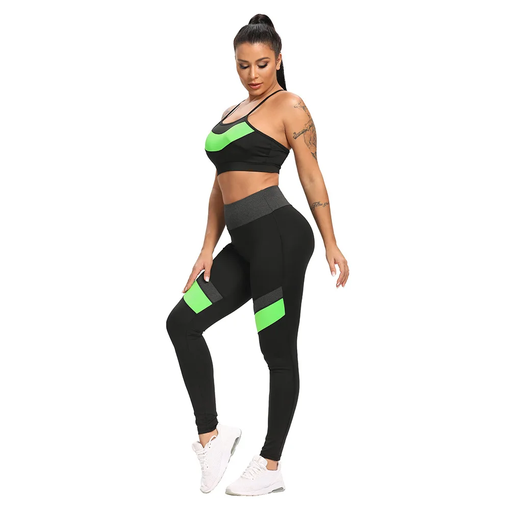 

Yoga Outfit for Women Seamless 2 Piece Workout Gym Butt Lift High Waist Leggings Pants with Fitness Yoga Bra Set Sexy Sport Wear, Black and green