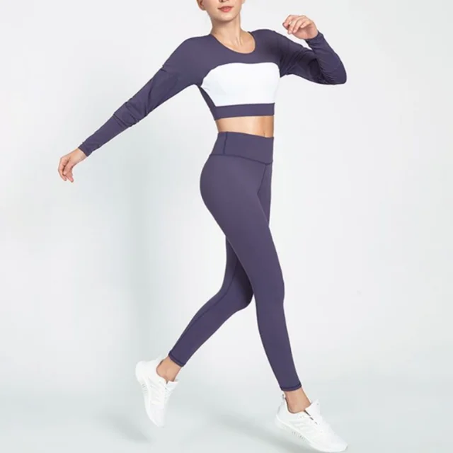 

European and American new yoga suit long sleeve sweat absorbing and quick drying outdoor running fitness suit two piece suit for