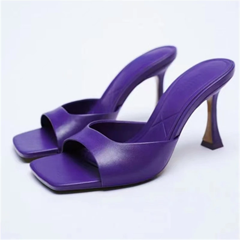 

Chaussure Talon Korean Fashion Summer Square Shape Open Toe Purple Sandals Shoes Sexy Heels Women