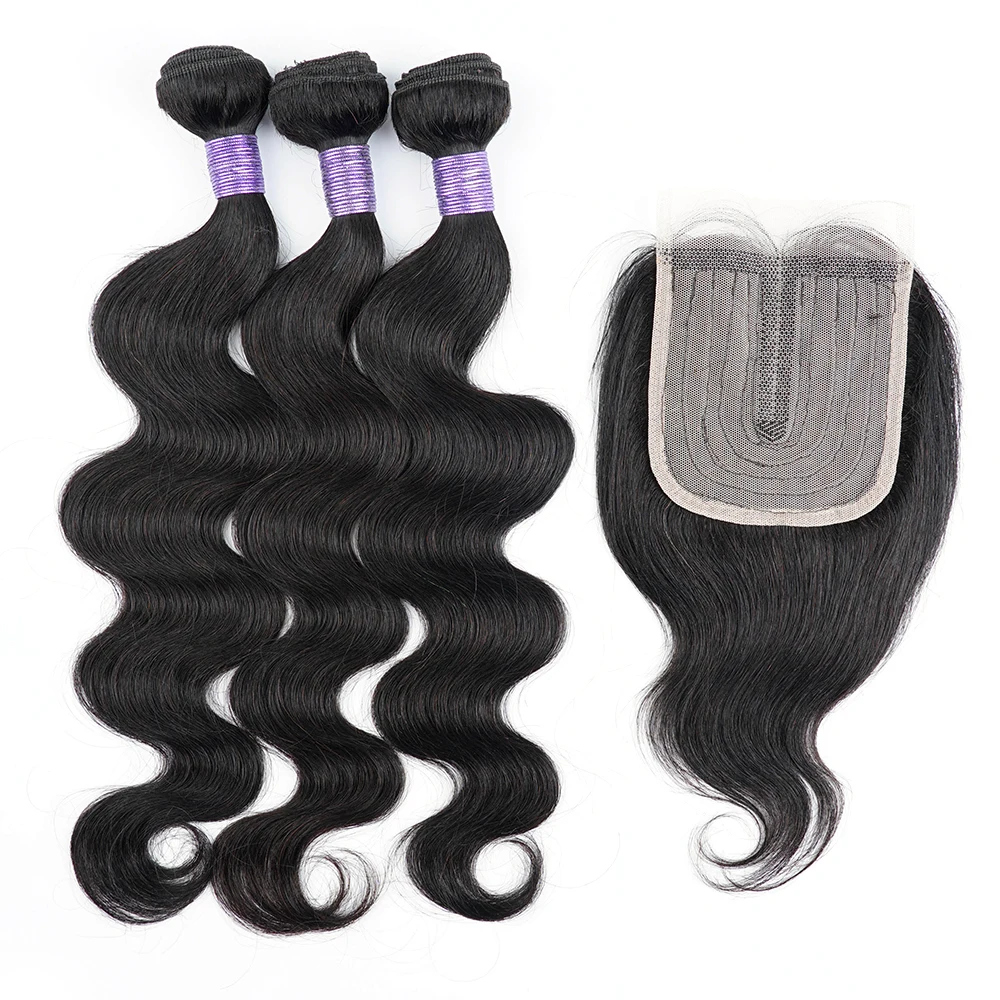 

Unprocessed Human Hair Hair Bundle Set with Closure Body Wave 3 Hair Weave with 4x1 Closure