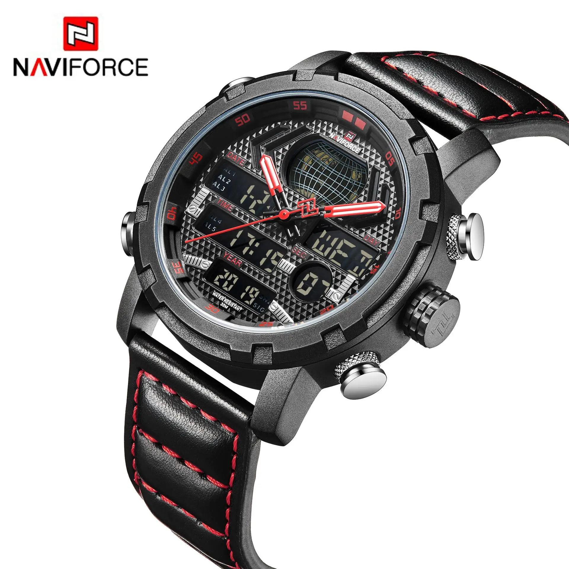 

Naviforce NF9160 Luxury watches wrist men leather belt quartz sport dual display calendar chronograph watches relogio masculino, 5 colors