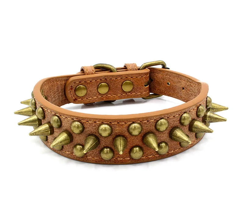 

Domineering bronze spike anti-bite dog collar strong and durable double-layer sofa leather pet collar punk