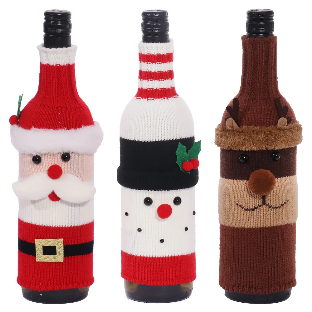 

2023 hot selling Christmas Knitted Red Wine Set Santa Claus Snowman Red Wine Bottle Bag For Holiday Christmas Decoration Gift