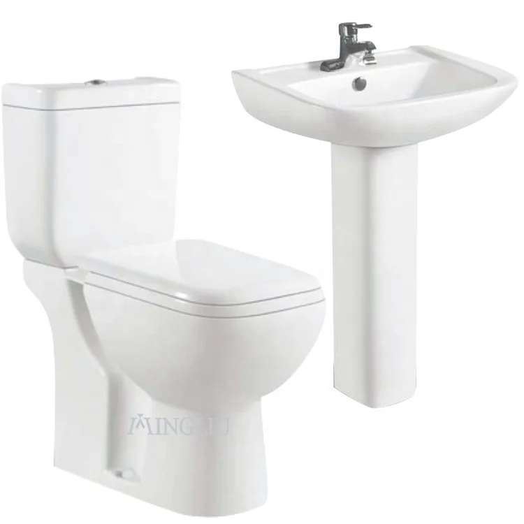 Toilet Bathroom Set With Basin White Two Piece Wash Down Bathroom Sanitary Ware Wc Toilet Modern