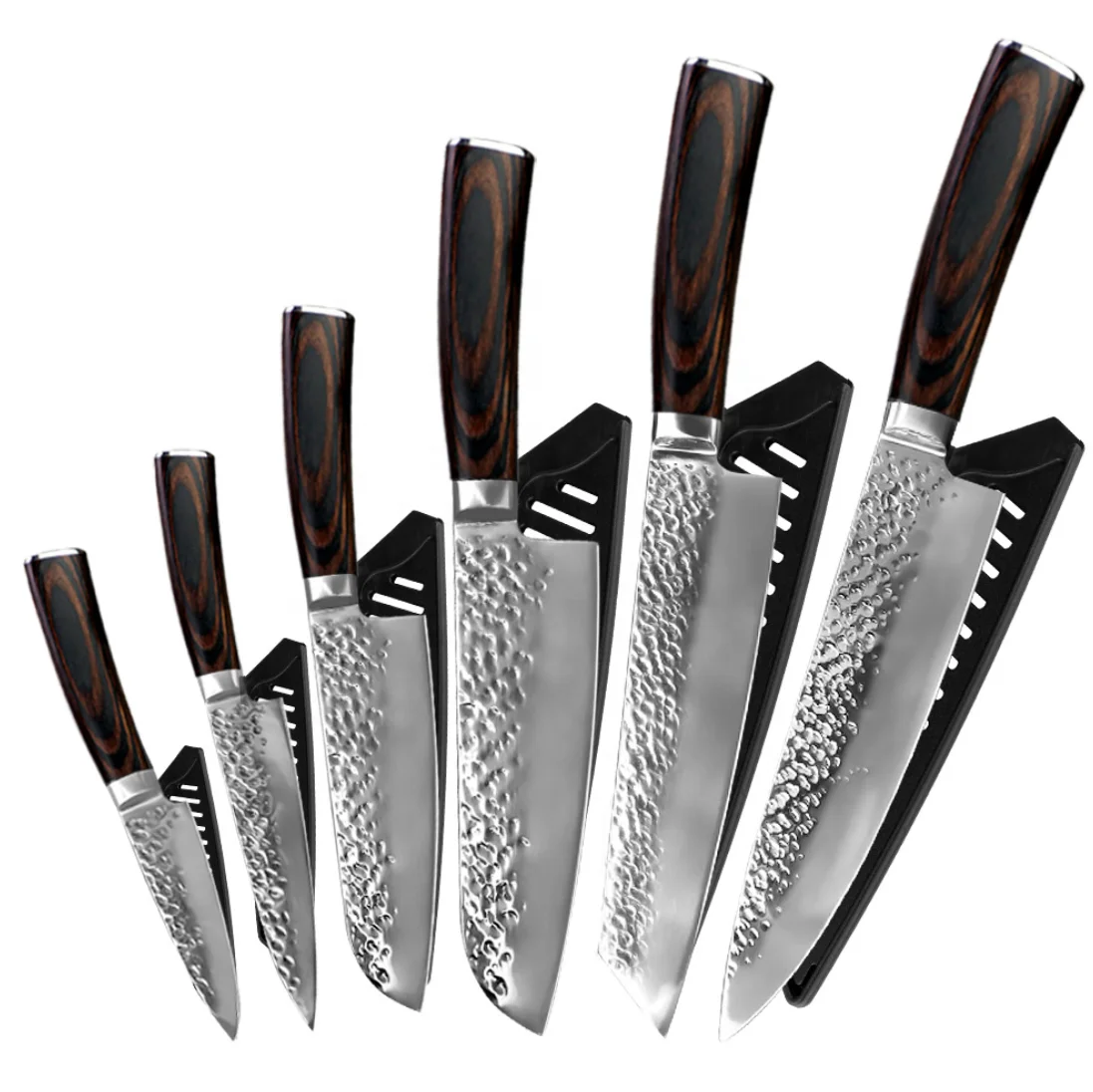 

6-piece kitchen knife with hammered stainless steel pattern