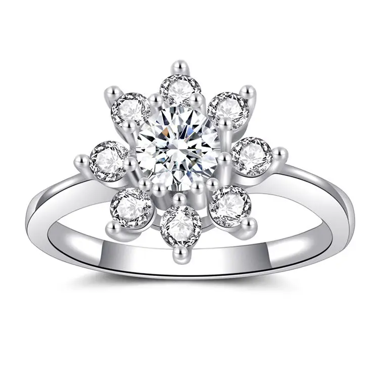 

Women Wedding 925 Sterling Silver Rings Full Cz Diamond Fancy Flower Ring anillos mujer