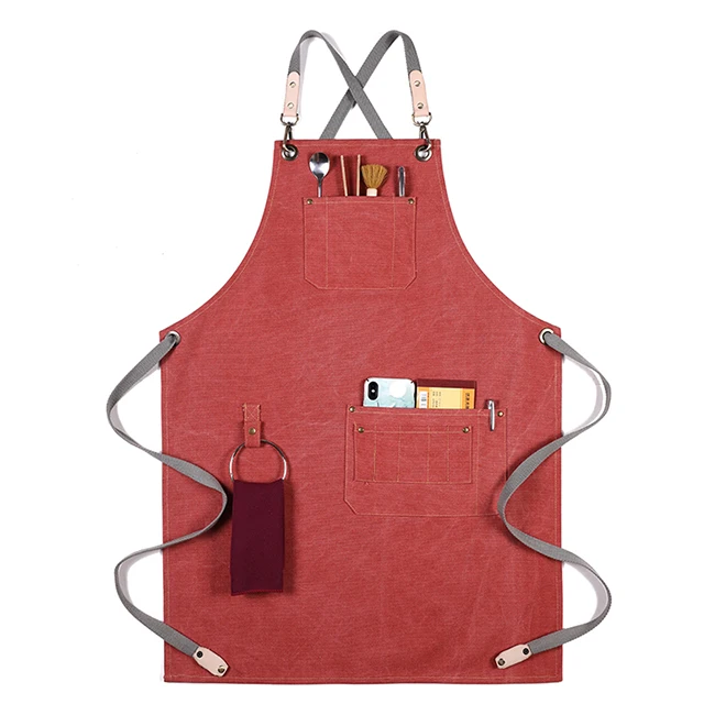 

Simple Wearable Thick Ribbon Canvas Apron Custom Logo Printing Apron, Can be customized