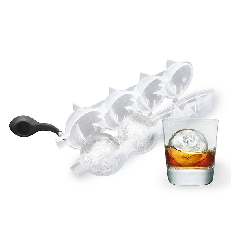 

New Fashion Hot Sale Reusable Giant Four hole Ice Ball Molds Sphere Whiskey Ice Ball Maker, Transparent