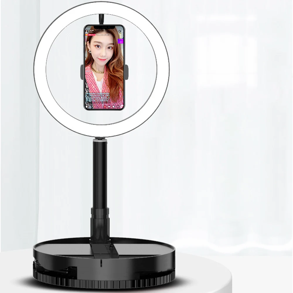 

Manufacturer factory price 10" foldable Selfie desk led ring light with stand and cell phone holder