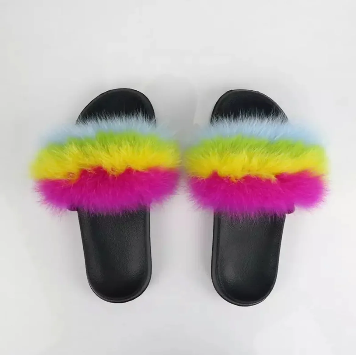 

Fashion real fox fur slippers women's furry Flat-bottomed lazy slippers