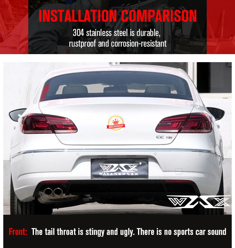 Stainless Steel Exhaust Pipes Catback Exhaust System For VW CC PASSAT 2009-2016  Valvetronic Exhaust Muffler Cat-back