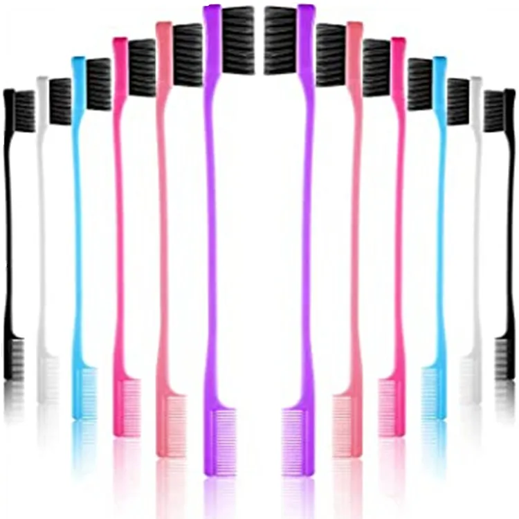 

Hot Sale Custom Logo Mini Two Sided Hair Eyebrow With Comb Edge Control Brush Edge Control Custom Label, Black,pink,hot pink,blue,yellow,purple