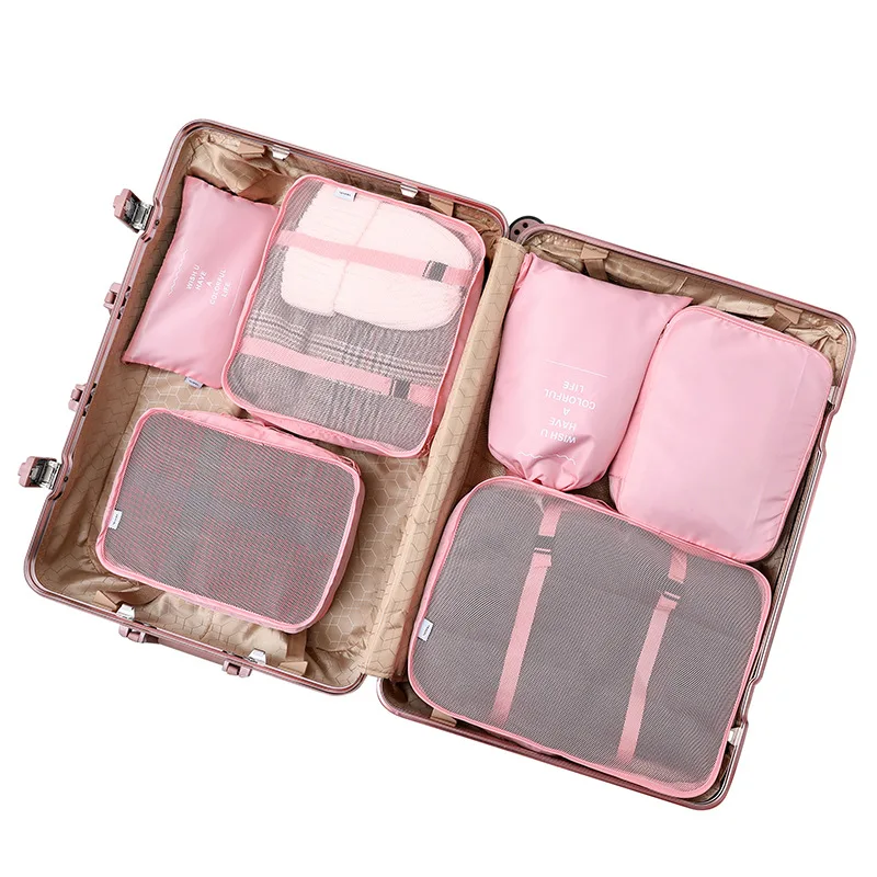 

6 in 1 Travel cloth storage bag set luggage organizer custom wholesale compression packing cubes nylon, Any colors available